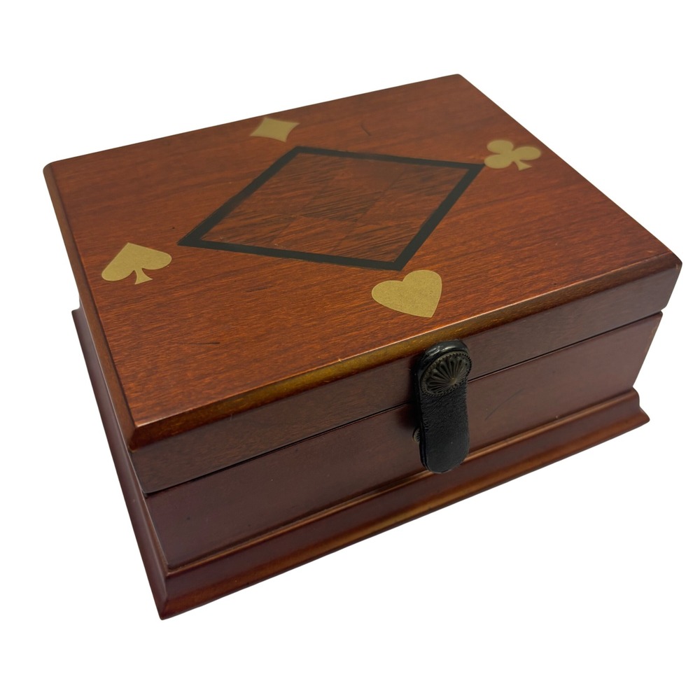Vintage Bombay Company Wooden Playing Card Box Suit Inlay Cherry Finish 2001